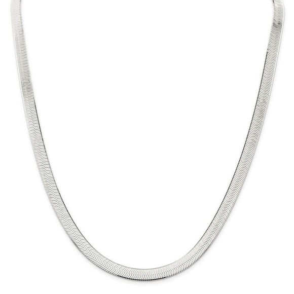 7mm, Sterling Silver Solid Herringbone Chain Necklace, 18 Inch - Picture 3 of 8